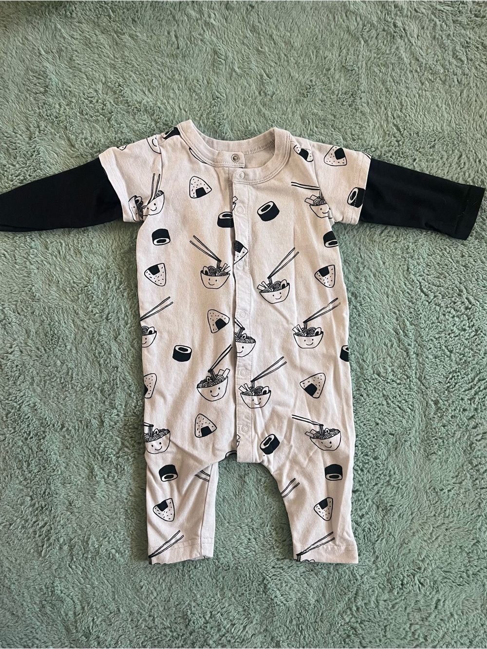 Tea Collection White & Black Sushi Print One-Piece Bodysuit